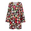 Women's V-Neck Long Sleeved Dress With Casual Floral Print Flared Sleeve Skirt