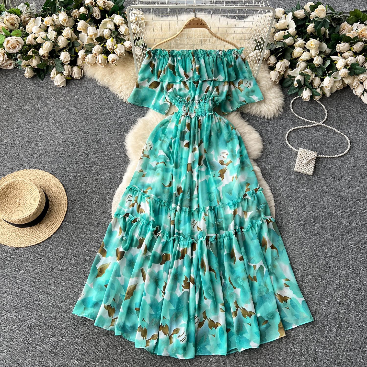 

Французское повседневное женское шифоновое платье на одно плечо с рюшами и цветочным принтом на талии, женские тонкие темпераментные праздничные платья феи ветра для женщин One Size синий