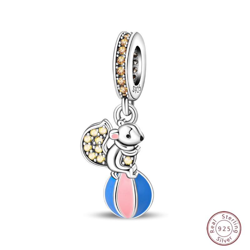 Copper Beaded Pendant Blue Shiny Zircon Suitable Original 3Mm Bracelet Women Fine Jewelry