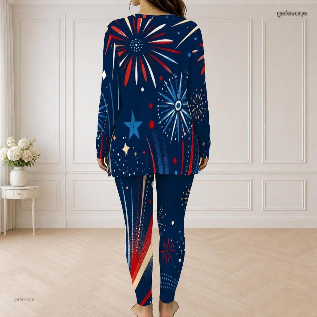 Women Plus Size Printed Two Piece Set Half Zip Long Sleeve Longline Top Fitted Long Pants