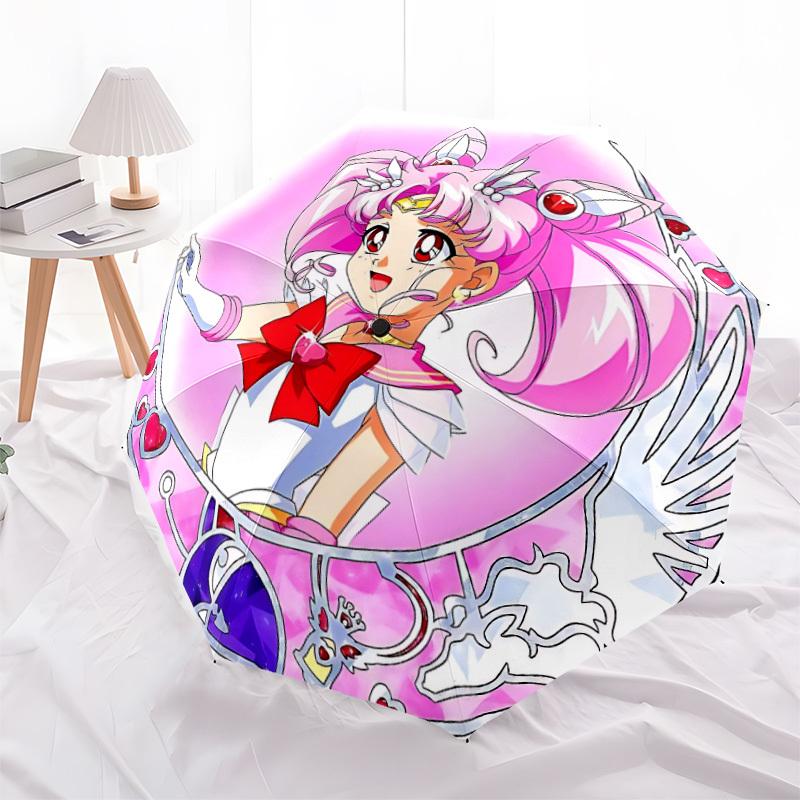 1pc Sailor Moon Automatic Folding Personality Personality Umbrella, Portable Collapsible Design, 8-Rib Iron Frame, All-Season Casual Outdoor Accessory