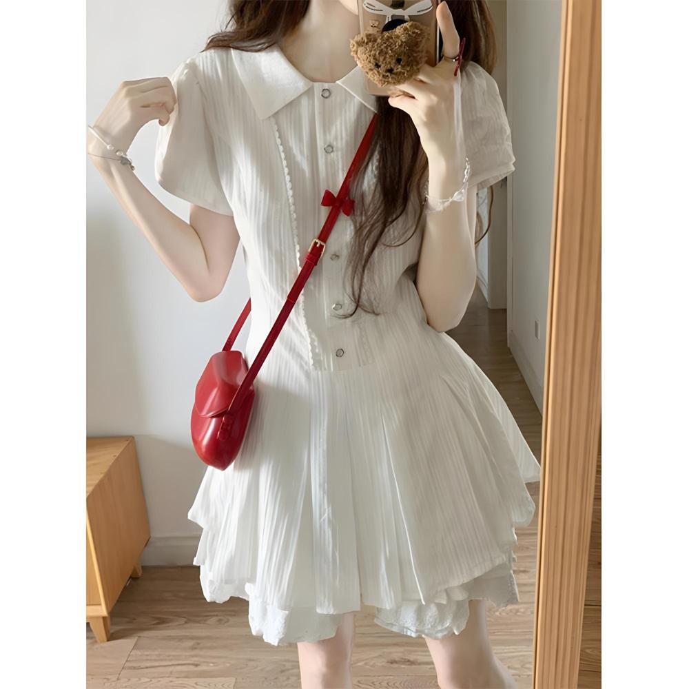Wind White Dress Women's Summer New Waist Thin Texture a Word Short Skirt