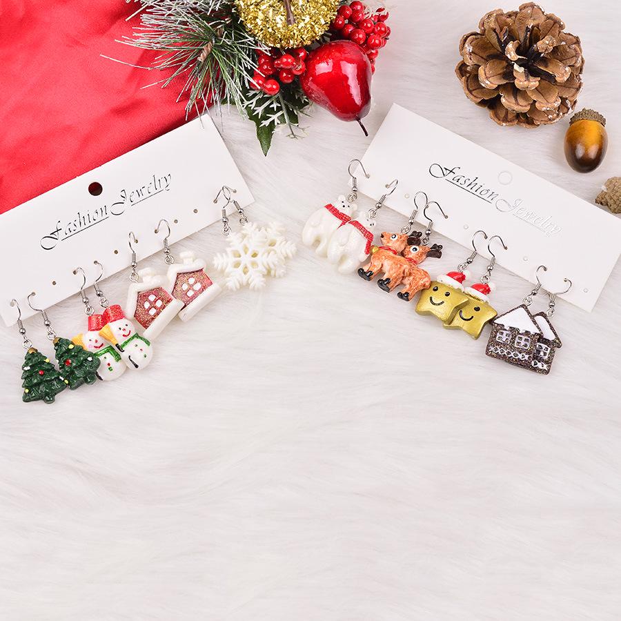 Conjunto de Brincos 3D de Boneco de Neve e Árvore da Série de Natal