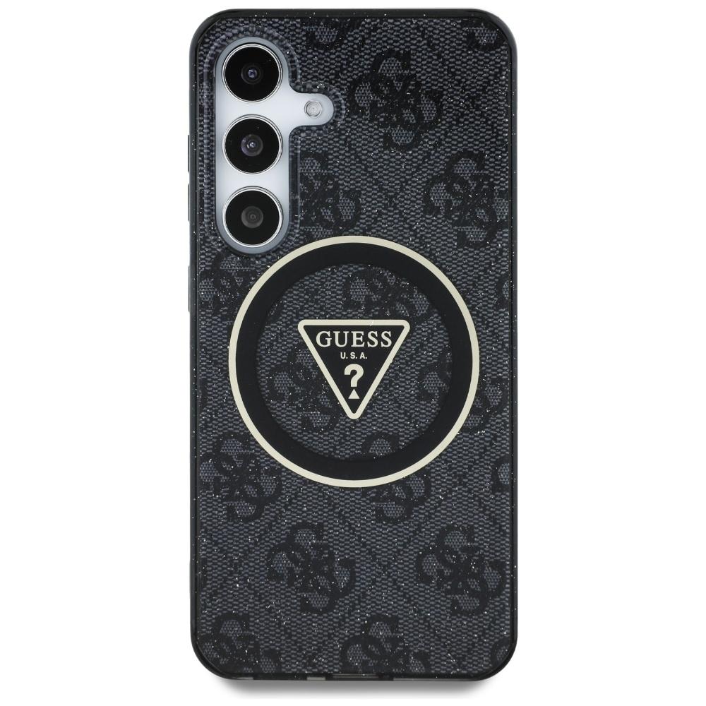 Pouzdro Guess 4G Glitter Triangle Buttons Magsafe Pro Samsung Galaxy S25 Černé