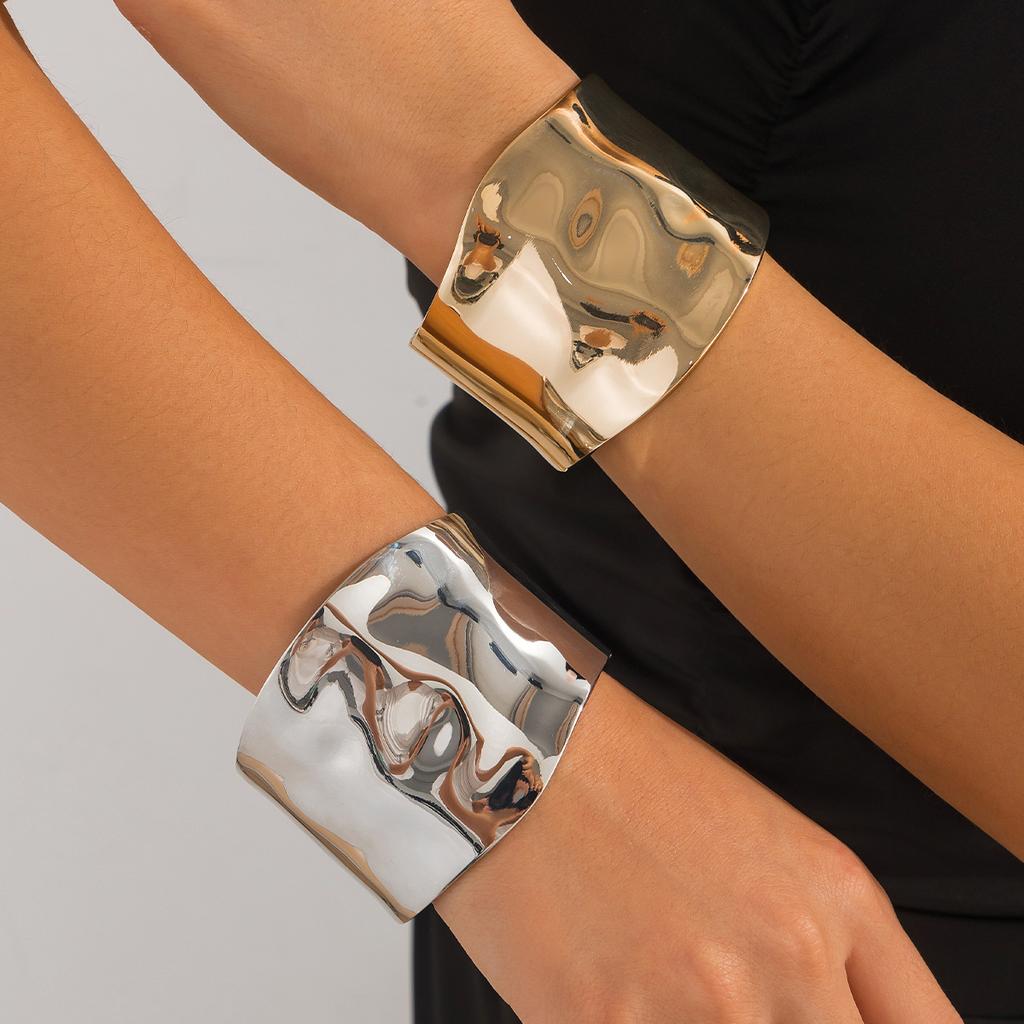 Punk Gold Color Smooth Metal Cuff Bracelets & Bangles For Women Statement Irregular Folded Men Bangle Fashion Jewelry