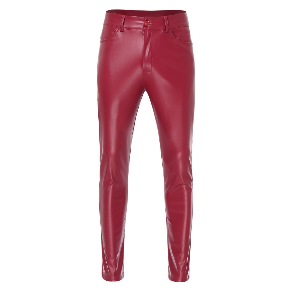 Mens Slim Fit Stretch Fashion Casual Faux Leather Pants Disco Pants Trousers