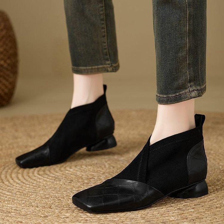 Autumn and Winter and Ankle Boots New Fashion Retro Thin Boots Thick Heel Low Heel Square Head Short Boots French Small Ankle Boots Women's Shoes