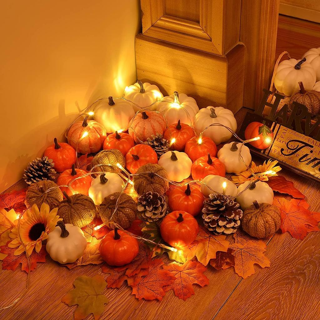 Autumn Decorations Artificial Pumpkins Set Assorted Faux Harvest Pumpkins for Halloween Fall Wedding Thanksgiving Seasonal Holiday Pumpkin Ornament