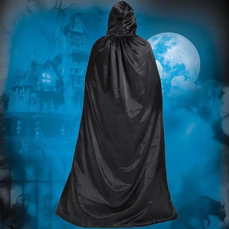 Black Hooded Cloak Wicca Robe Medieval Witchcraft Cape Halloween Costumes Dress Halloween Wizard Hooded Cloak CosPlay Cloak