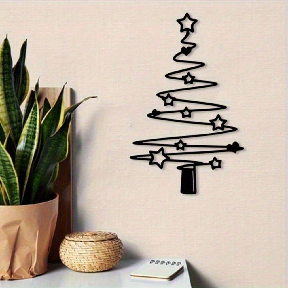 1-Piece Minimalist Xmas Tree Wall Art Metal Decor Rustproof Indoor Outdoor Holiday Home Garden Yard Decoration Sculpture Gift