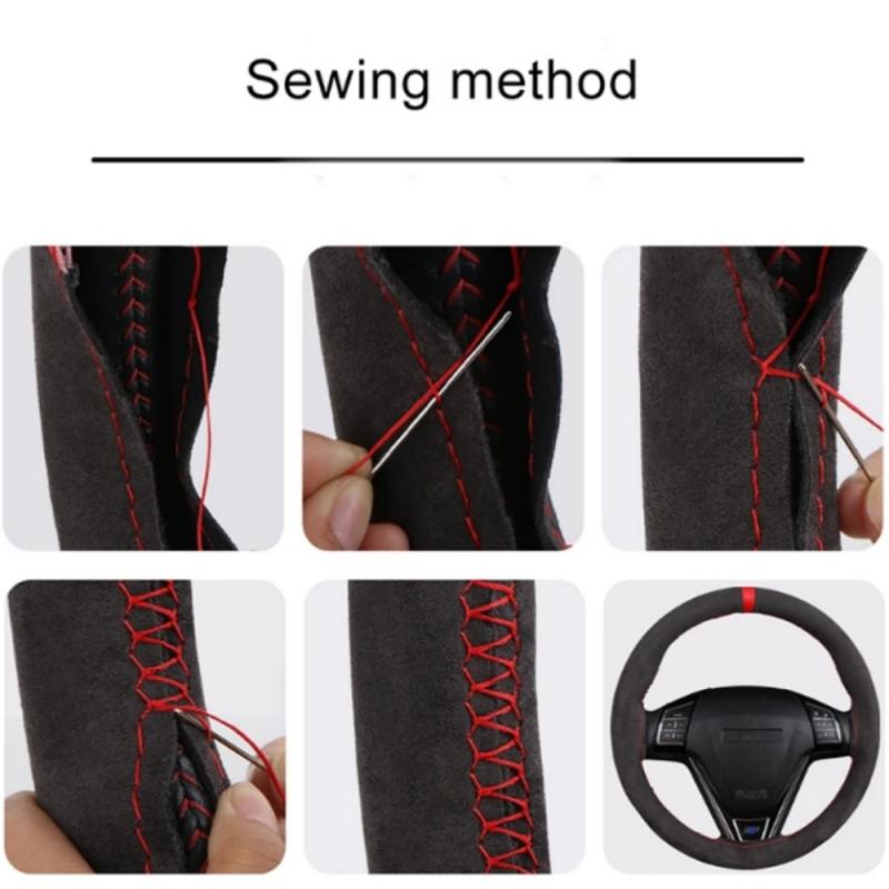 Car Steering Wheel Cover Soft Wear-Resistant Comfortable Wear Resistant Universal Hand Sewing Black Suede Leather Braiding