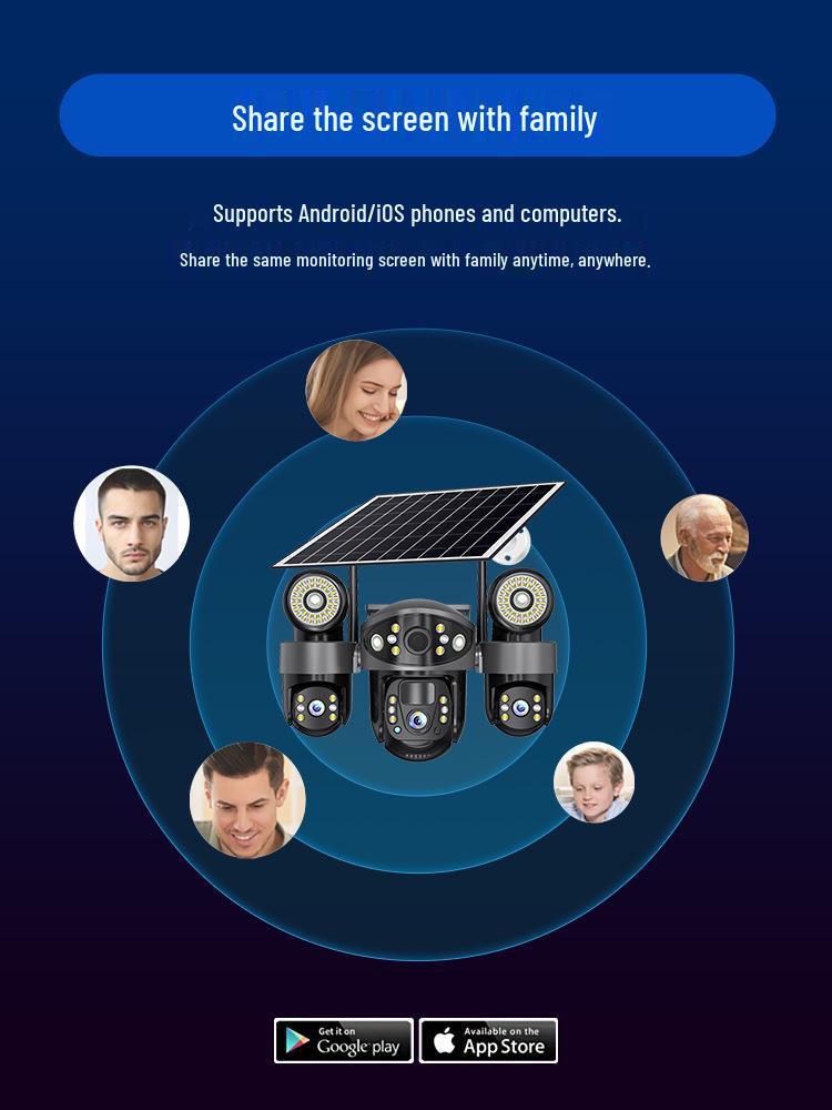 V380Pro Solar-Powered 4G WiFi Camera with Triple Lens and Screen for Rural Courtyards