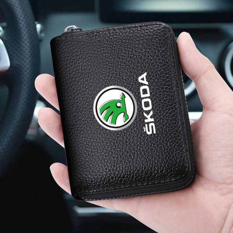 Leather Car Driver's License ID Card Bank Card Wallet Car Styling For Skoda Octavia Superb Rapid Kodiaq Karoq Fabia Kamiq Roomster Citigo