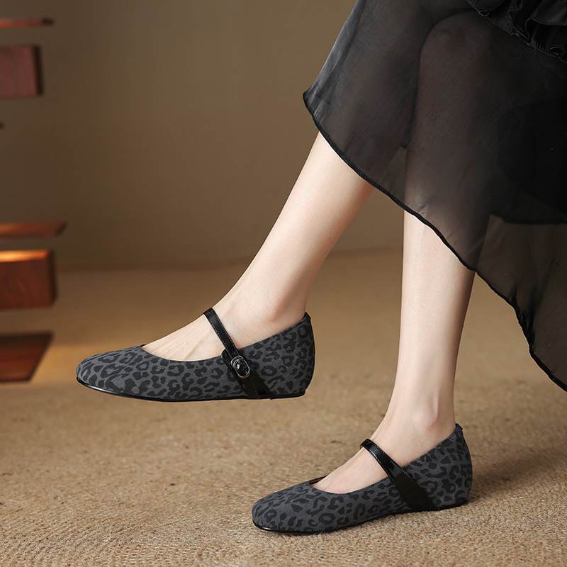 Krazing Pot Piele intoarsa Varf Rotund Marimea 42 Tocuri Joase Curele cu Catarama Imprimeuri Leopard Pompă de Toamnă Vintage cu Platformă