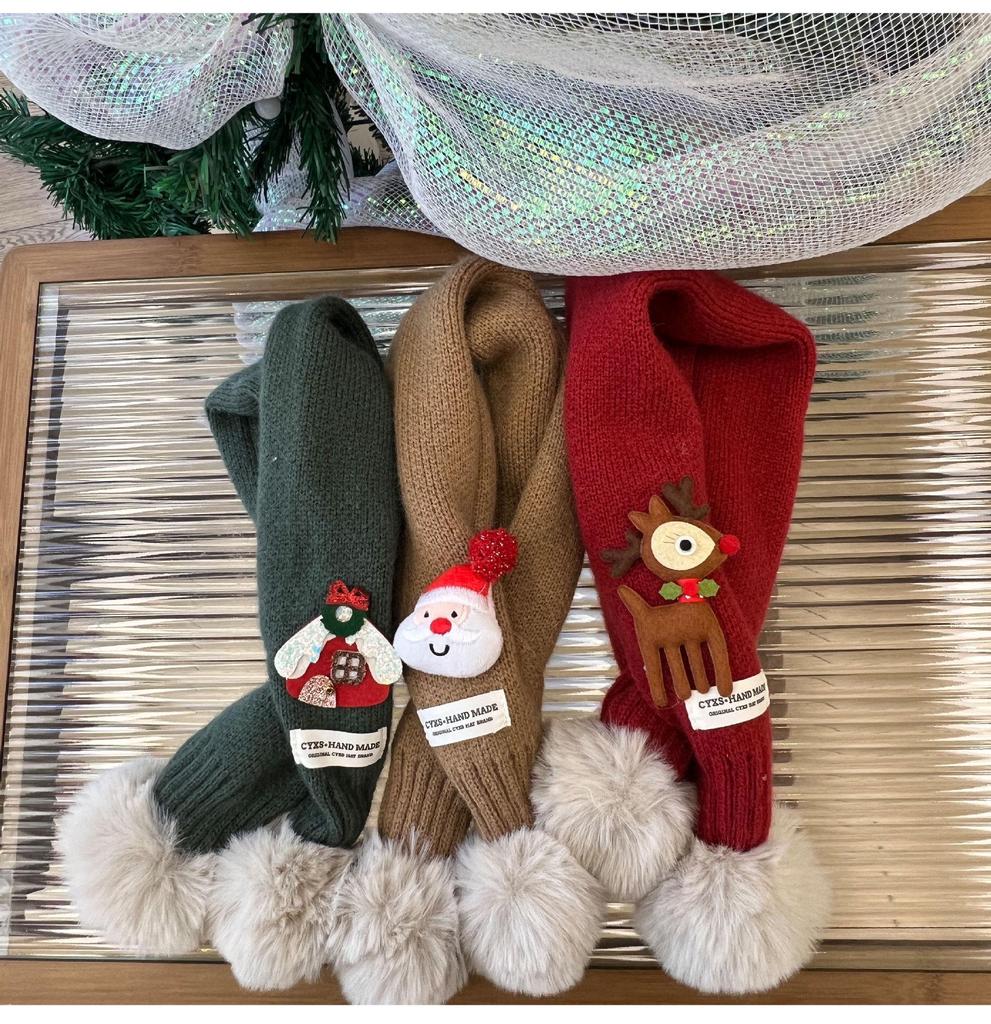 Feiertagsrot Kinder Pompon Strickschal - Warm & Stilvoll für Jungen und Mädchen