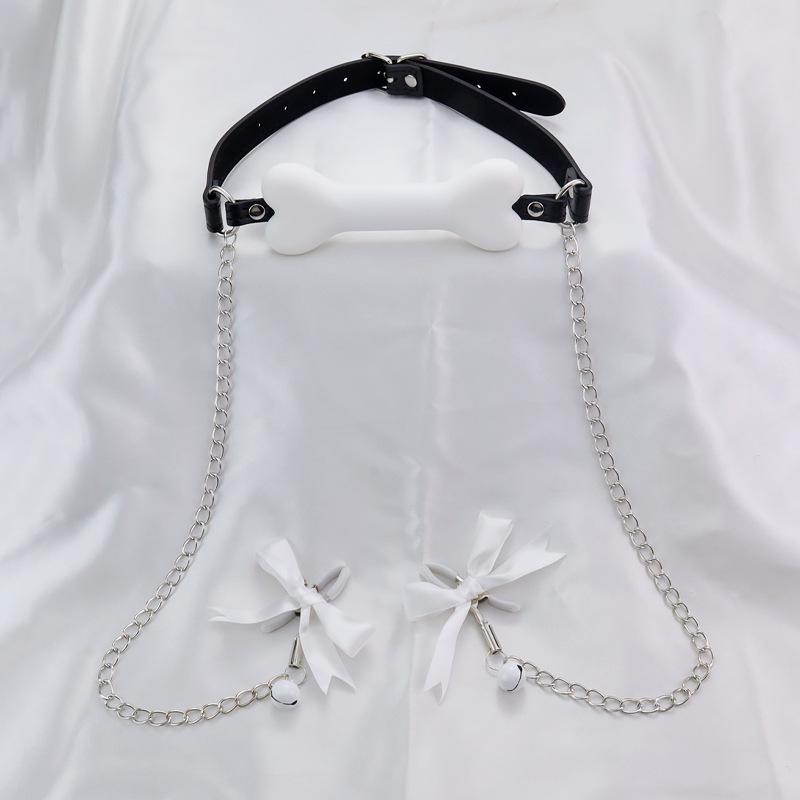 Adult Bone Gag with Chain and Nipple Clamps