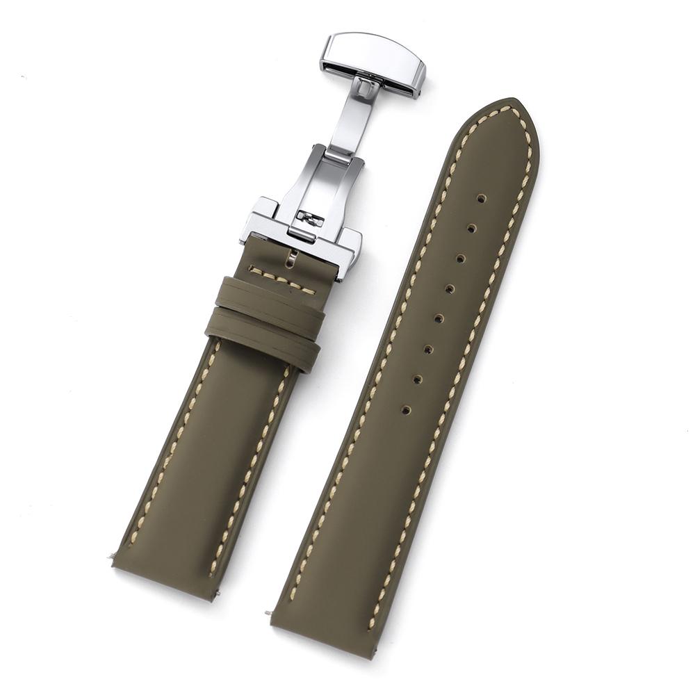 18mm 20mm 22mm Genuine Calfskin Leather Watchband Business for Omega Watch Band for Seiko Butterfly Buckle Stitching Brown Strap