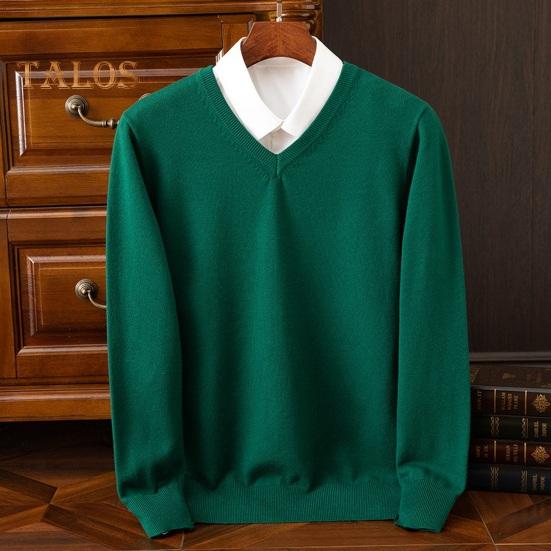 Men Fall Winter Sweater Fake Two-piece Shirt Patchwork Turn-down Collar V Neck Long Sleeves Elastic Pure Color Slim Fit Warm Knitwear
