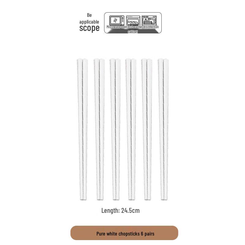 Haoya Jingdezhen Pure White Ceramic Chopsticks - 6 Pairs