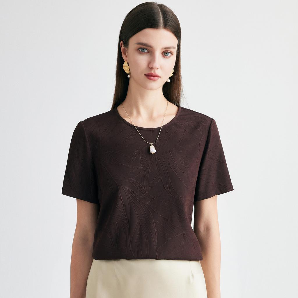 26 Spring/Summer Round Neck Fashionable Jacquard Loose and Comfortable Slim Mulberry Silk Shirt for Women