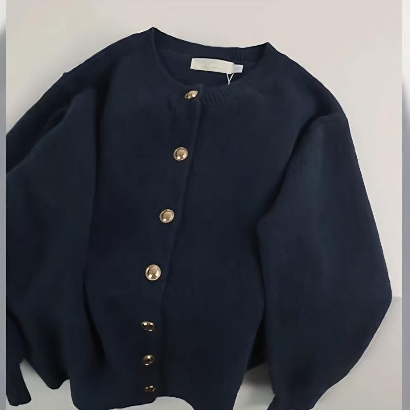 Sanfter Wind Waschbär Samt Vielseitige Goldknopf Strickjacke Damen Herbst Winter Locker Lässig Braun Wolle Gestrickte Strickjacke