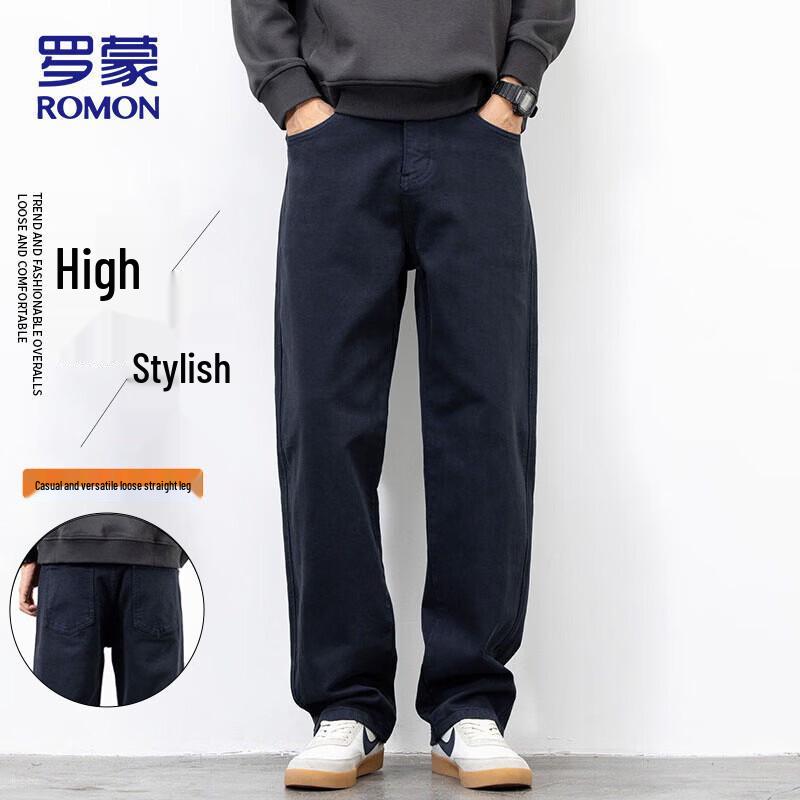 

ROMON Men s Korean Style Loose Fit Straight Leg Jeans 32