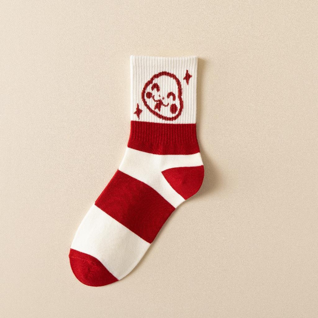 Cute Cartoon Snake Year Big Red New Year Socks Women'S College Style High Rubber Band Women'S Cotton Socks Medium Tube Lucky Socks