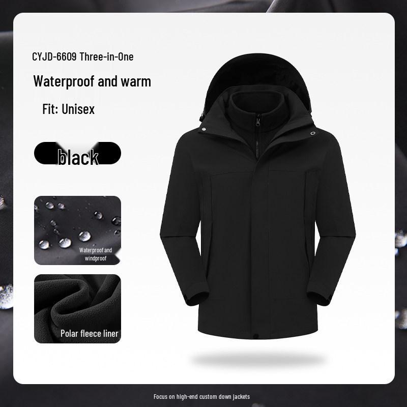 Three-in-One Expedition Jacket: Custom Winter Workwear with Logo Printing, Team Cotton Jacket, Plus Velvet Thickened.
