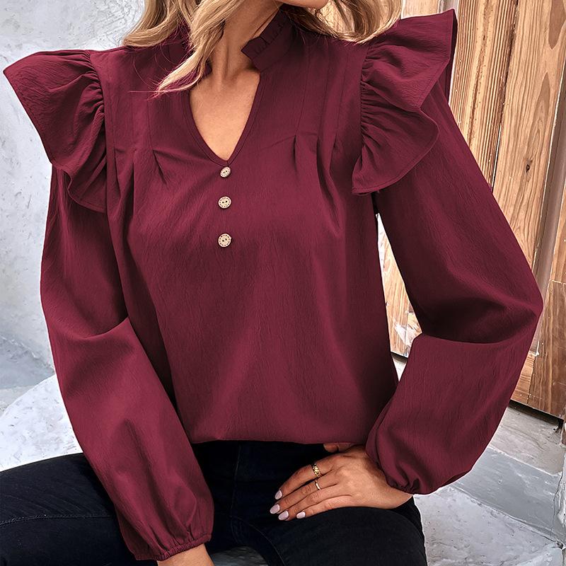 Damenbekleidung Mode Lässige Oberteile Hemden Modisches und Lässiges Temperament Herbst und Winter Damen Einfarbig Lockeres Hemd Damen Designs