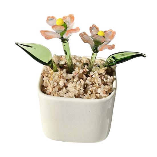 Miniature Glasblomst Figur Håndblæst Mini Blomsterbuket i Pot Samlerobjekt Blomstrende Blomsterpynt til Hjem Indendørs Borddekoration