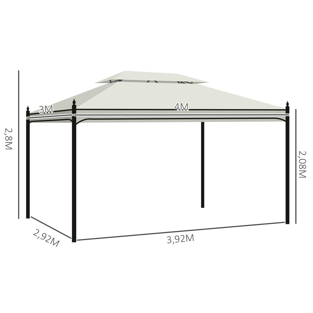 Garden Gazebo, 4 x 3 m, Double Roof, Anti-UV Steel, 400 x 300 x 280 cm, Cream