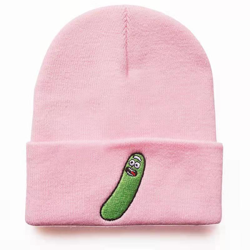 New Cute Cucumber Knit Hat Funny Anime Embroidery Hip-Hop Autumn Winter Cold Weather Hat for Male and Female Students