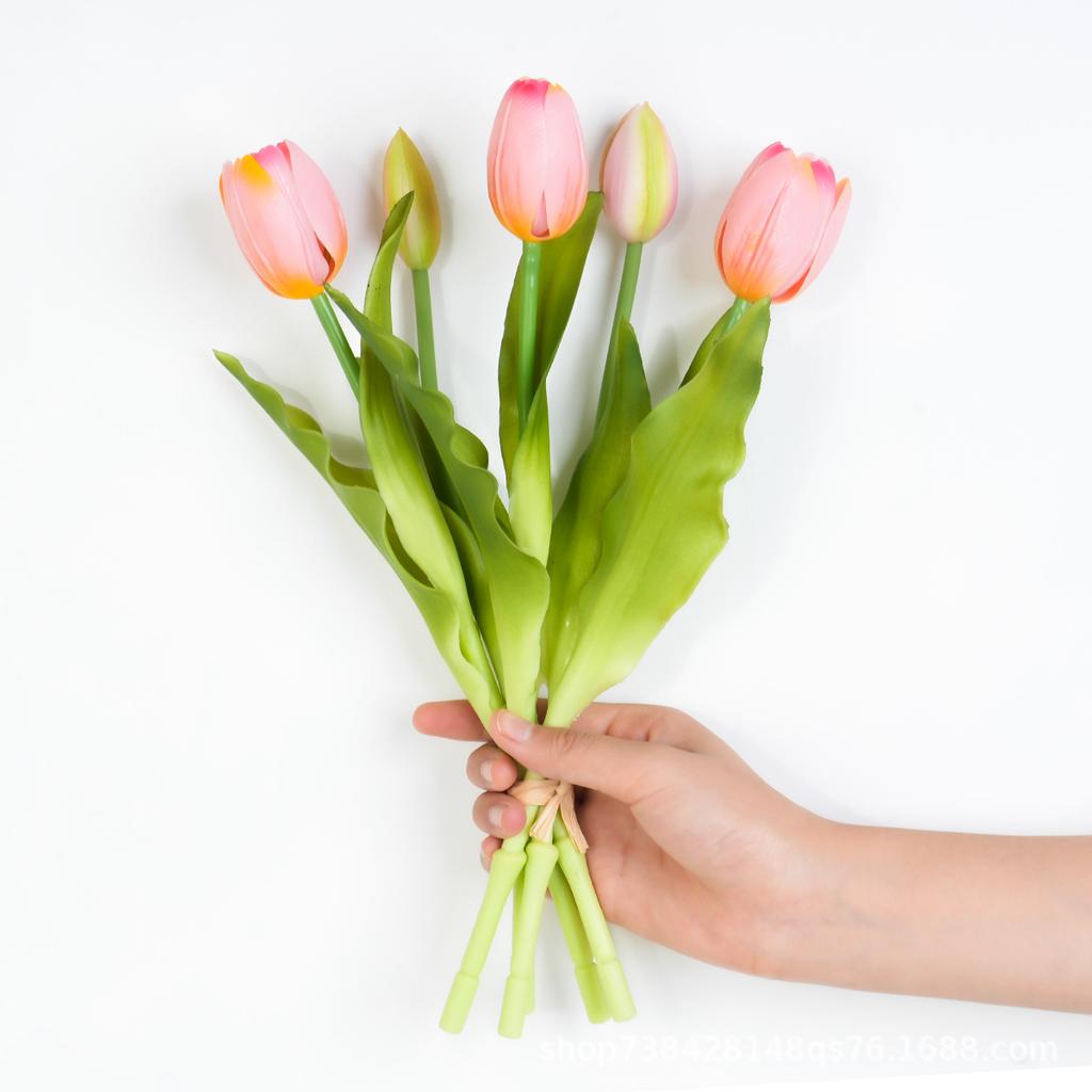 Short Soft Rubber Tulip Bouquet, Home Hotel Bedroom Decoration Flower Arrangement, Home, Simulated Flower