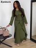 Herbst Winter Damen Satin Knopf Abendkleider Zweiteiliges Set
