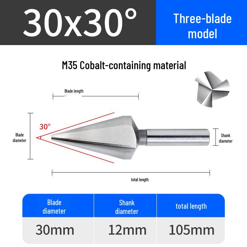 Cobalt Titanium-Plated Chamfering Drill for Stainless Steel - Single/Triple-Edge Countersink & Deburring Tool.