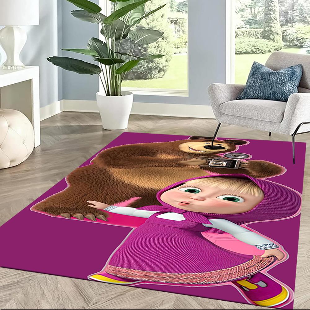Masha Bear Floor Rug Office Rug Suitable for Balcony Playrooms Dormitory Kitchen Anti-slip Rug Decorate Offices Birthday/Christmas Gift