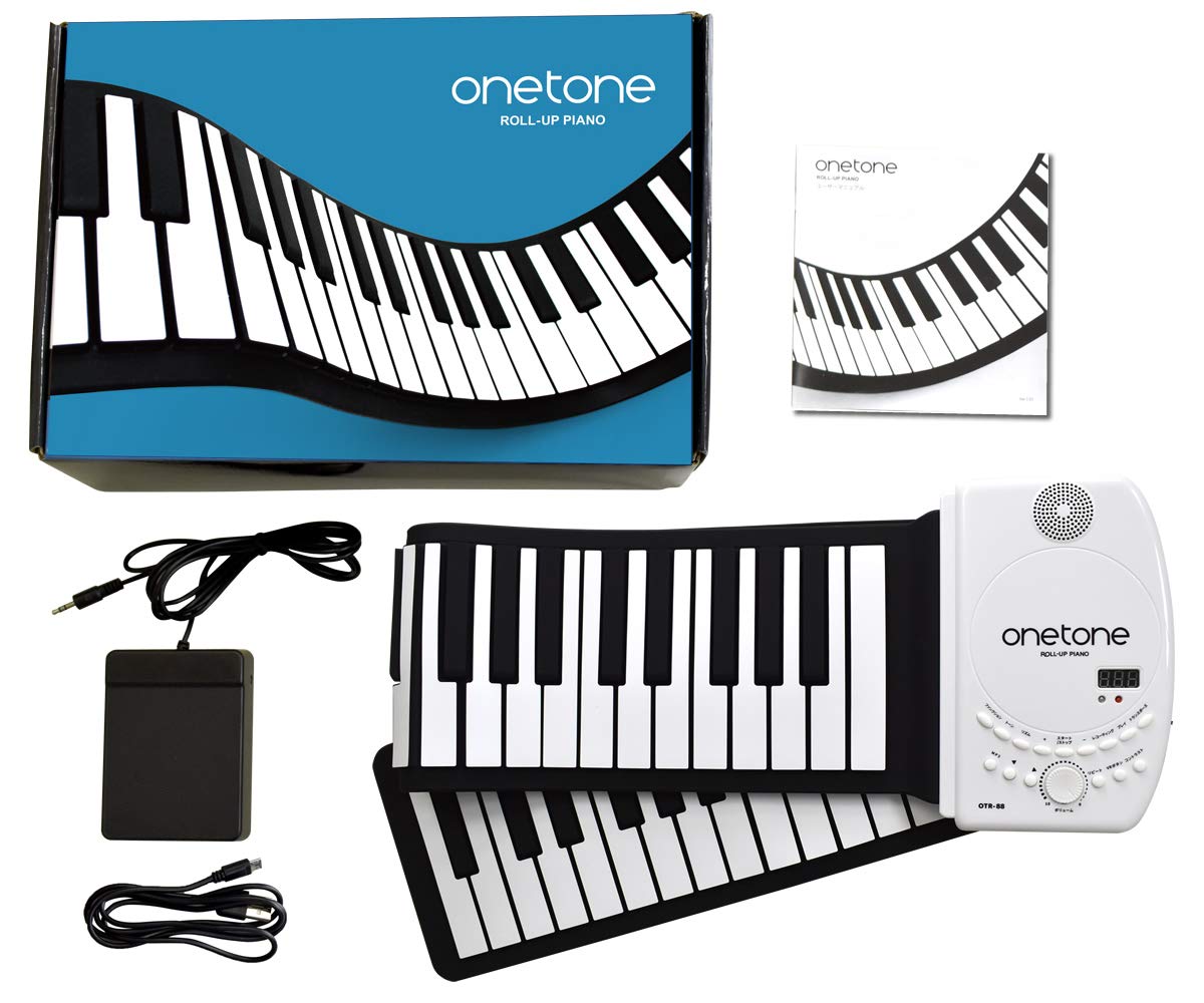 

ONETONE Piano with 88 Rechargeable Transpose and MIDI Support Manual One-Tone Roll-Up (OTR-88) Keys, Built-in Speaker, Battery, Function, [Sustain