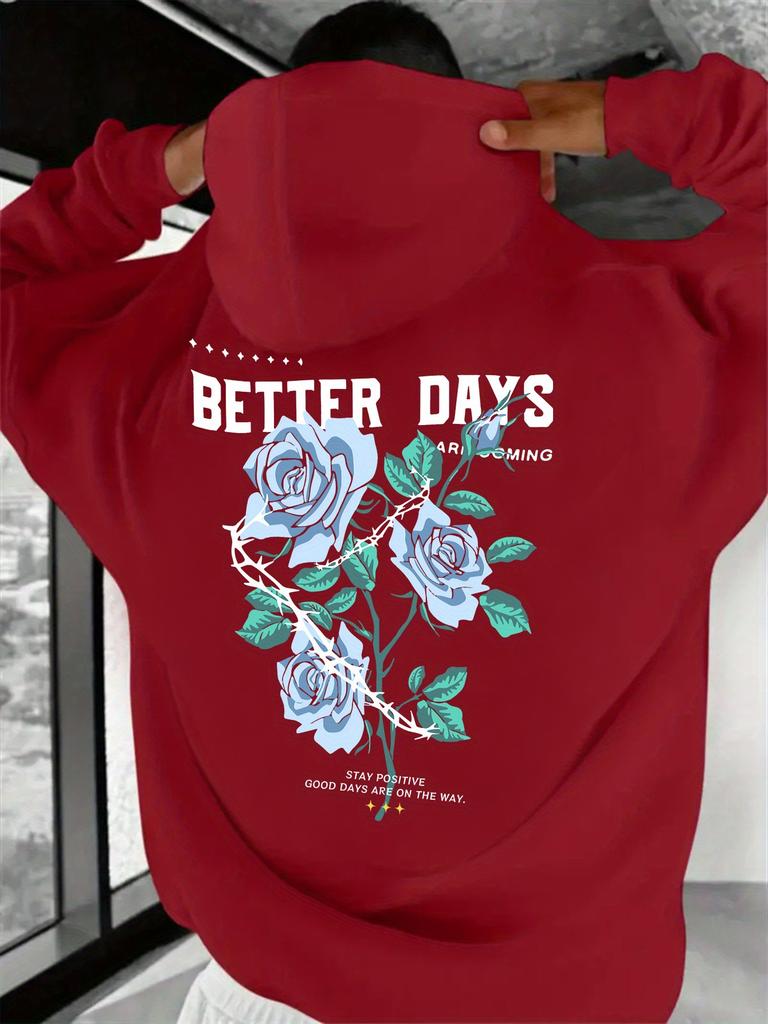 BETTER DAYS Fashionable Print MenS Casual And Cozy Hoodies Trendy Long Sleeve Hooded Sweatshirt Casual Versatile Top For Autumn