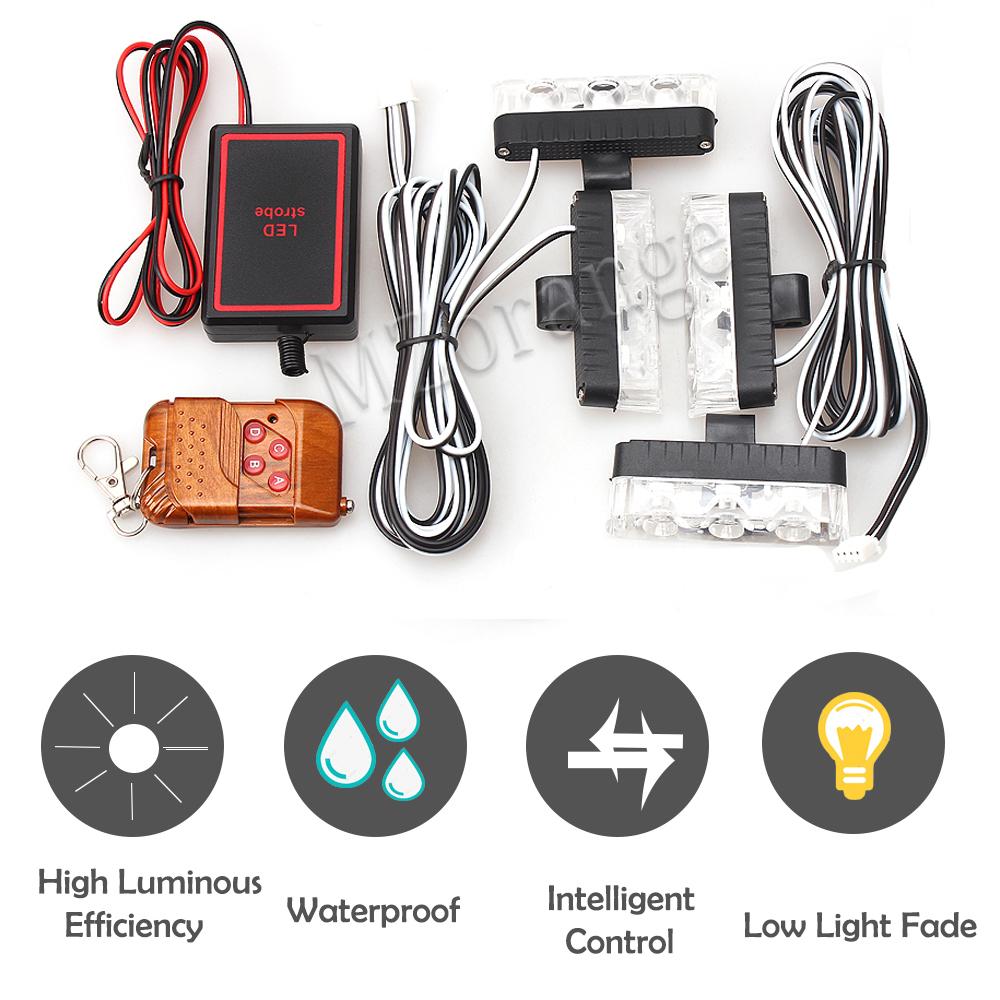 4*3 LED Polizeilichter für Auto FSO Stroboskoplicht Drahtlose Fernbedienung Krankenwagen 12V Warnung Notfall Blinken Stroboskop Autozubehör