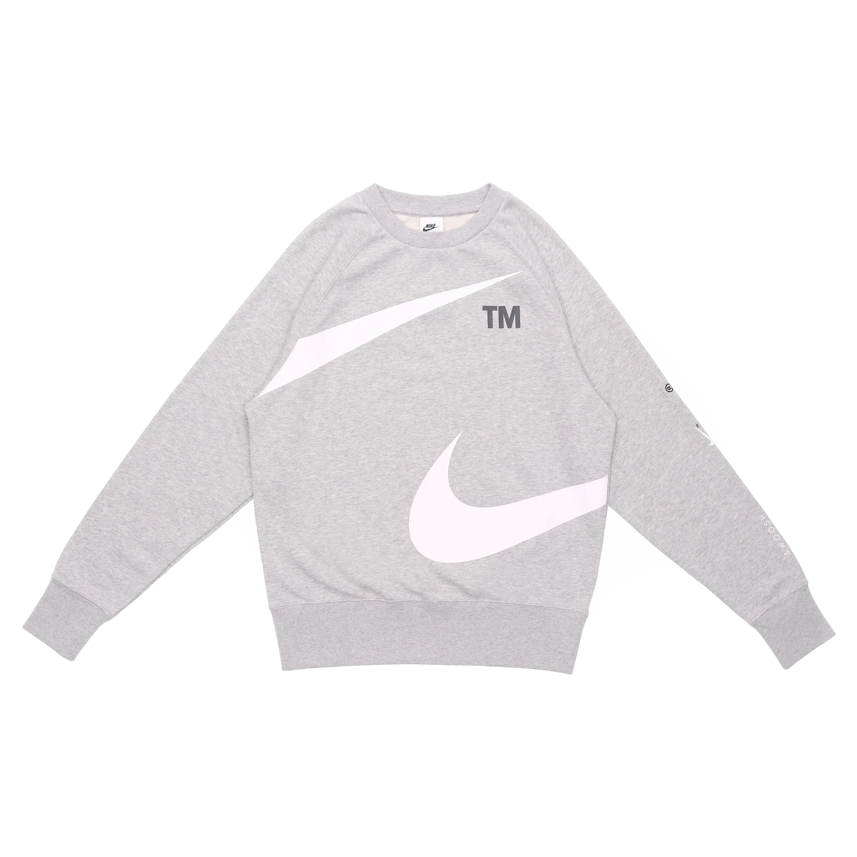 Men s Nike Swoosh Ft Crew Large Logo Printing Knit Round Neck Pullover Autumn Gray DD6097-063 S