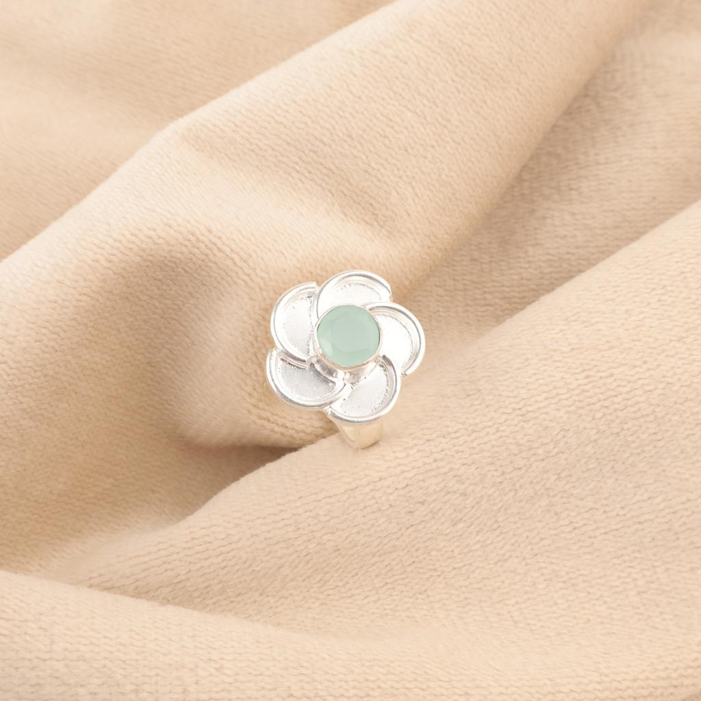 Round Aqua Chalcedony Gemstone 925 Sterling Silver Birthday Gift Stackable Ring RR-51-15