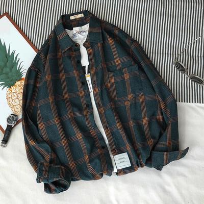 Blusa de manga larga con solapa holgada y estampado a cuadros a la moda informal para hombre
