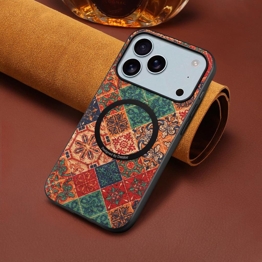 Denior Flower Leather Magnetic Case for iPhone Air, 16/15 Plus, 17 Pro