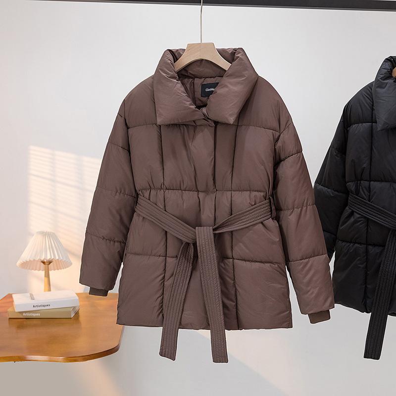 Winter Slim Women's Down Cotton Parka Knee Long Hooded Belt Coat Quilted Jacket