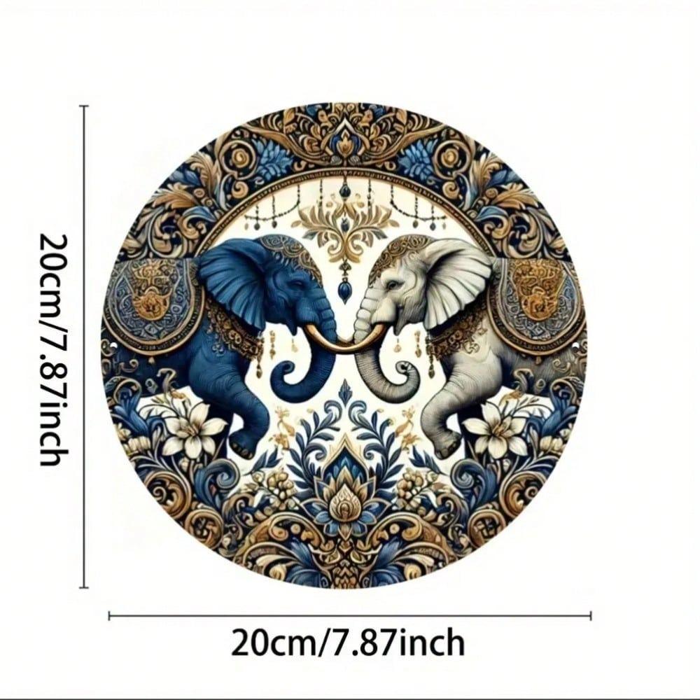 

Vintage Indonesian Elephant Metal Sign Round Iron Wall Art Flat Print Design For Bar Cafe Club Room 20x20 різнокольоровий