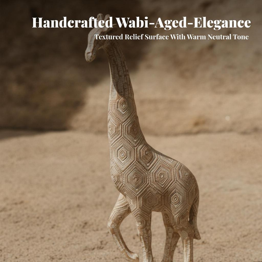 Giraffe Figurine with Base Embossed Sculptural for Entryway