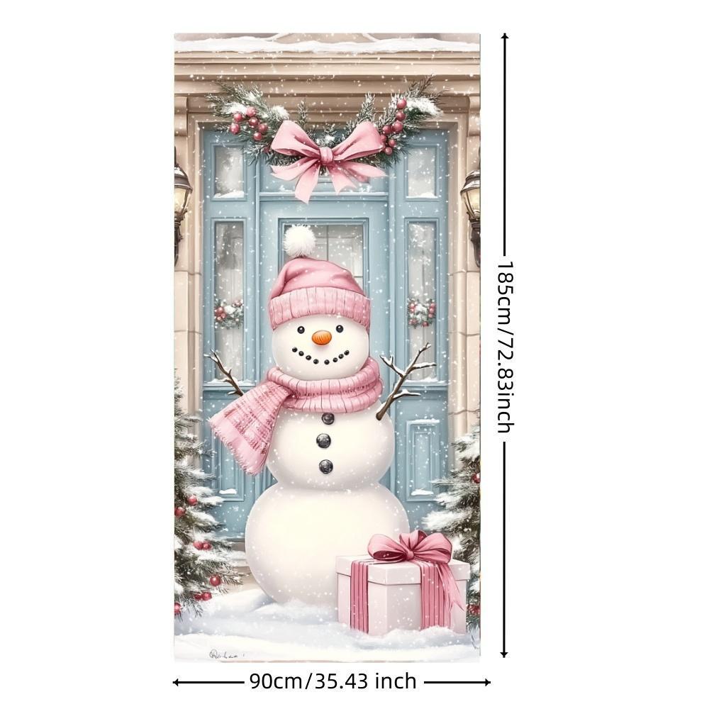 Pink Snowman Linings For Christmas Doors Xmas Door Cover Outdoor Garden Front Door Decoration New Year 2025 Xmas Party Supplies