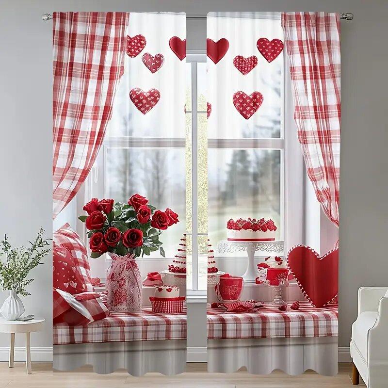

Red rose pattern printed curtains suitable for bedrooms and living rooms home decoration family decoration Christmas 100*130 Grommet Top 1pcs