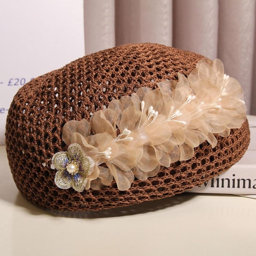 French Hollow Out Beret Ethnic Women Knit Fabric Cap Fashion Floral Painter hat Leisure