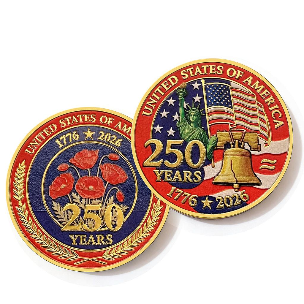 250th Anniversary Commemorative Coin Independence Day Founding Medal Challenge Coin Embossed Metal Coin Color Printed Badge